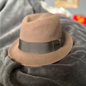 Vintage Mid Century Champ Pork Pie Fedora Hat Brown Felt Kasmir Finish Feather